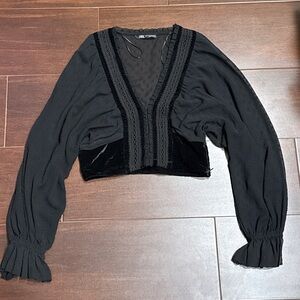 Zara Black Textured Sheer Blouse
